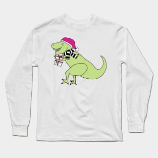 Pink Christmas T-Rex Long Sleeve T-Shirt